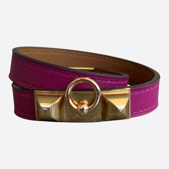 Hermes Purple Swift & Gold Hardware Rivale Double Tour Bracelet